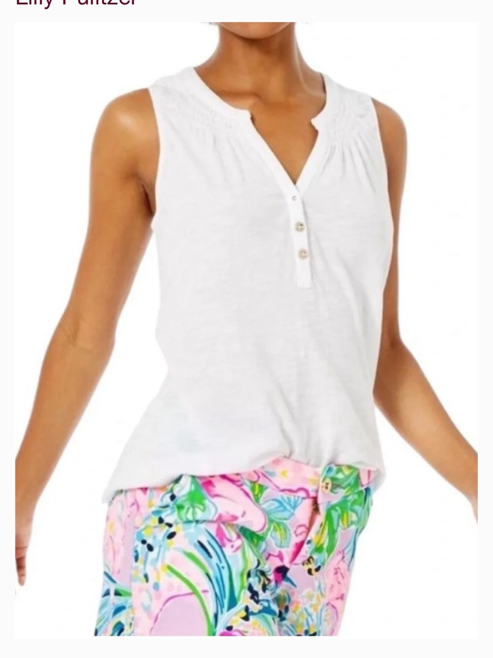 Lilly Pulitzer White Sleeveless Henley Tank small